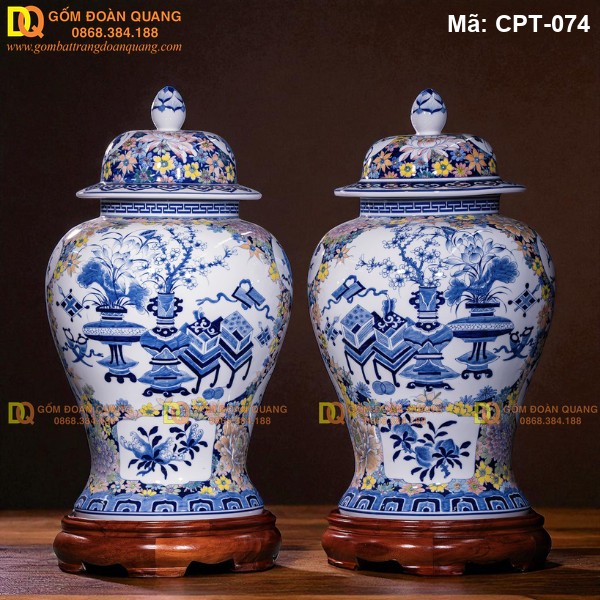 Chóe sứ Bát Tràng Men lam cảnh Cổ đồ mã CPT-074