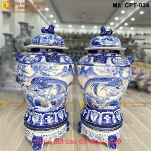 Chóe sứ Bát Tràng Men lam cảnh Công đào mã CPT-034