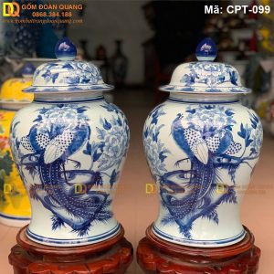 Chóe sứ Bát Tràng Men lam cảnh Công Đào mã CPT-099