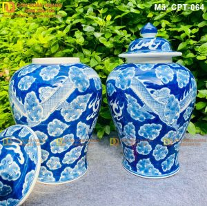 Chóe sứ Bát Tràng Men lam cảnh Long Ẩn - Rồng Vờn Mây mã CPT-064