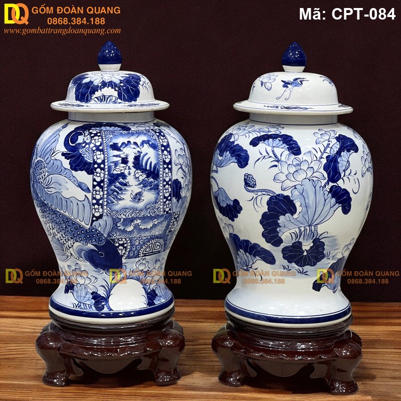 Chóe sứ Bát Tràng Men lam cảnh Sen cá mã CPT-084 – Ảnh 2