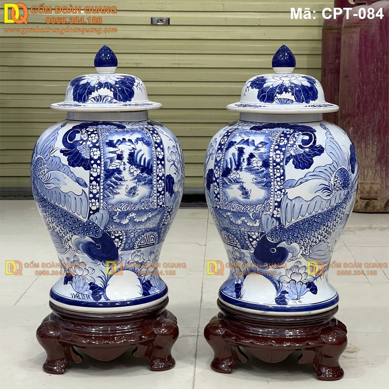Chóe sứ Bát Tràng Men lam cảnh Sen cá mã CPT-084 – Ảnh 3