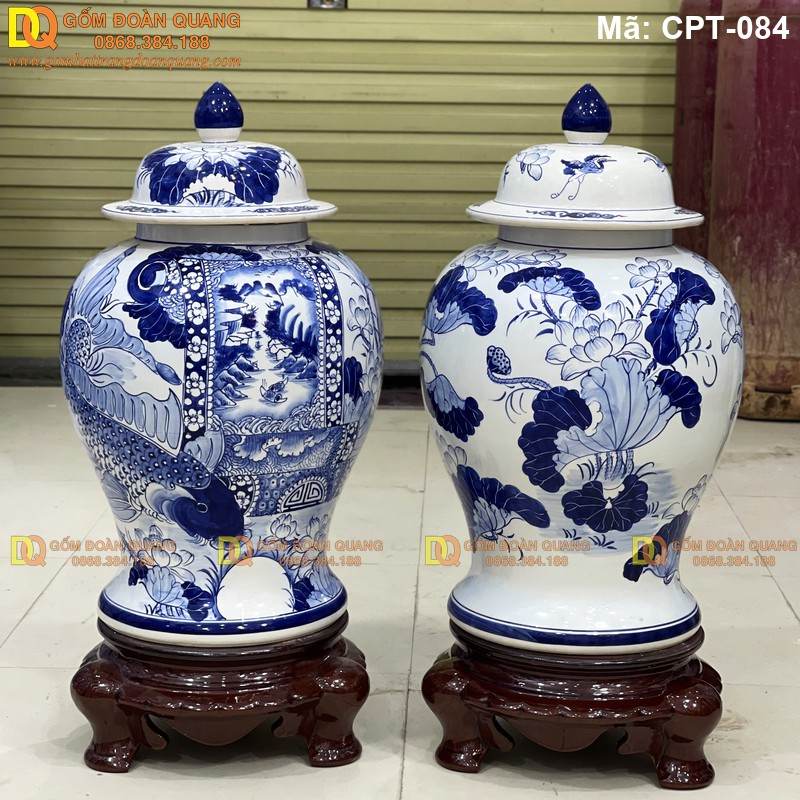 Chóe sứ Bát Tràng Men lam cảnh Sen cá mã CPT-084 – Ảnh 4