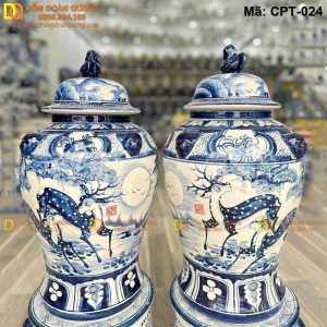 Chóe sứ Bát Tràng Men lam cảnh Tùng hươu mã CPT-024