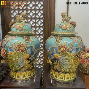 Chóe sứ Bát Tràng Men Ngọc cảnh Công đào Vẽ vàng mã CPT-009