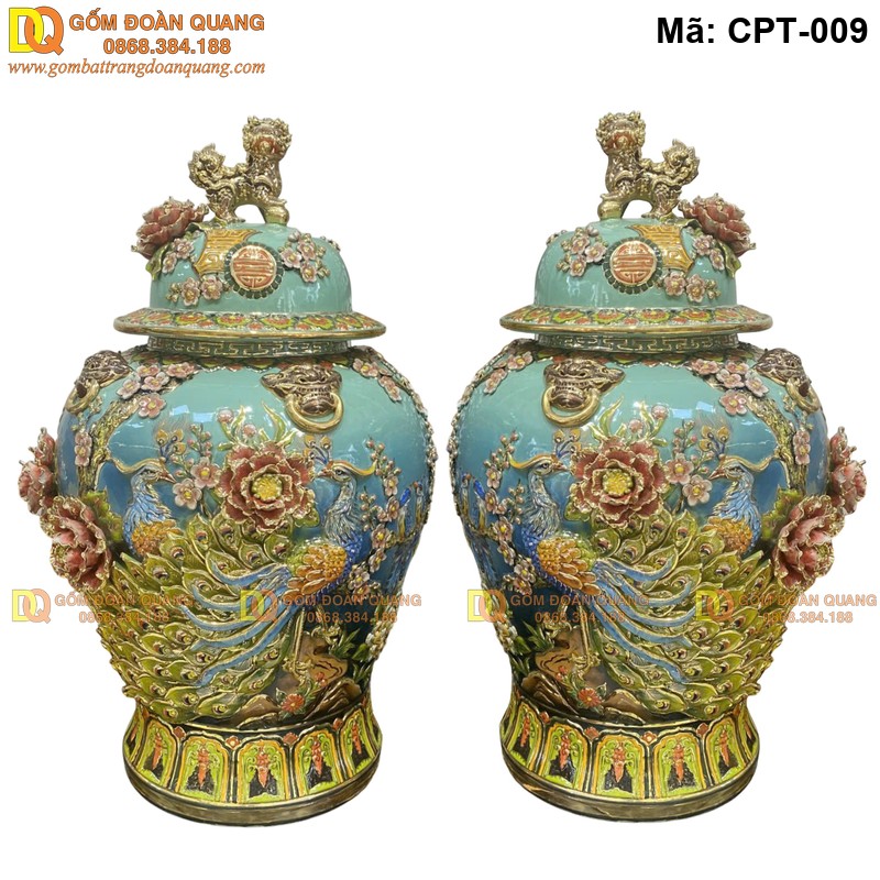 Chóe sứ Bát Tràng Men Ngọc cảnh Công đào Vẽ vàng mã CPT-009 – Ảnh 3