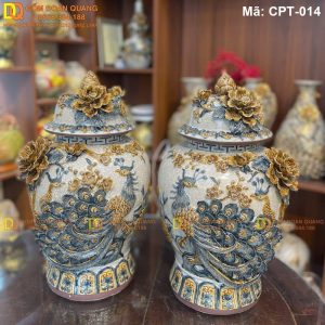Chóe sứ Bát Tràng Men rạn đắp nổi cảnh Công đào mã CPT-014