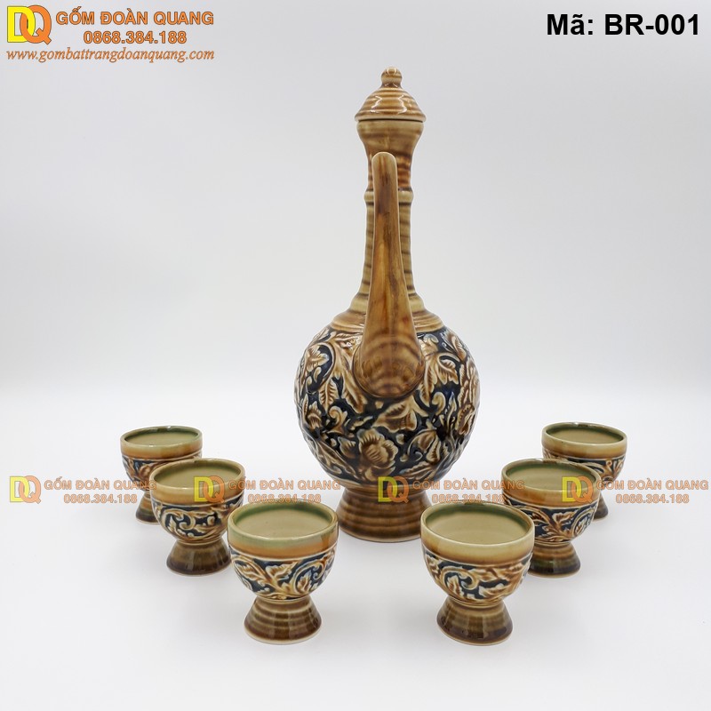 Bình đựng rượu bằng gốm sứ dáng cổ, dùng rót và trưng bày mã BR-001