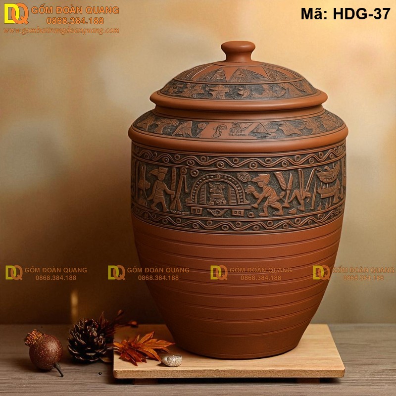 Hũ gạo bằng gốm sành, giữ gạo khô chống mối mọt mã HDG-37 - Ảnh 2