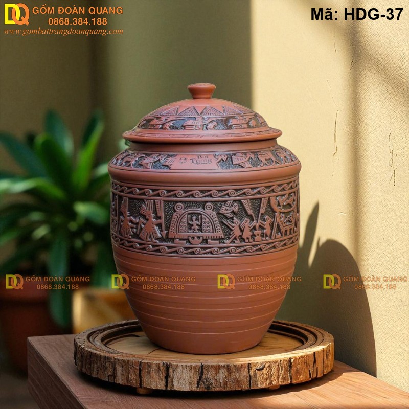Hũ gạo bằng gốm sành, giữ gạo khô chống mối mọt mã HDG-37